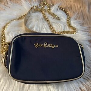 Lilly Pulitzer Dark Blue Crossbody Bag with Gold Chain
